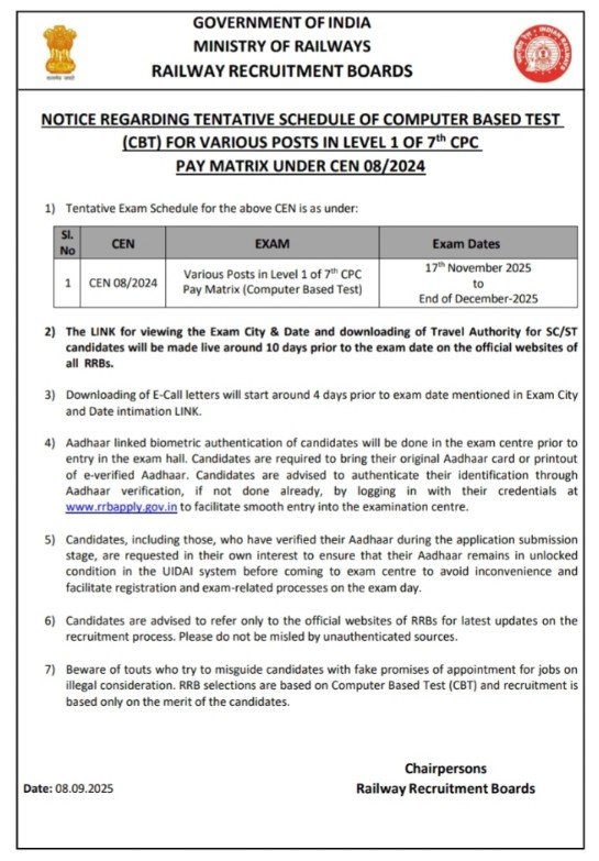RRB Group D Admit Card 2025